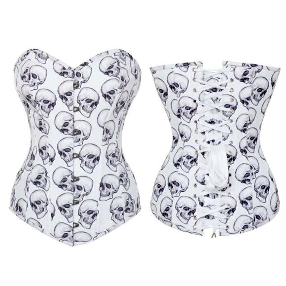 Skull Gothic Longline Overbust Corset, Size 10 (US) - Picture 1 of 6